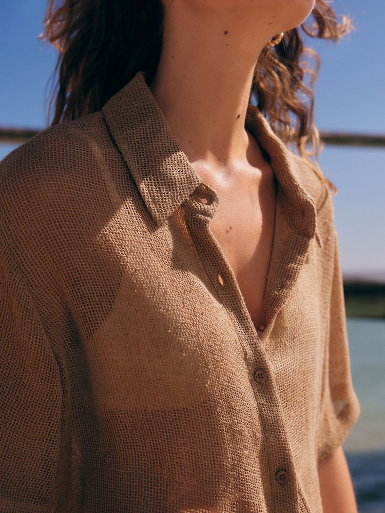 Camel Knitted Rustic Beach Shirt - Image 6 of 6