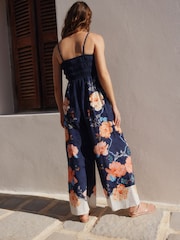 Coral/Blue Shirred Bandeau Jumpsuit - Image 2 of 8