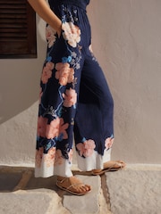 Coral/Blue Shirred Bandeau Jumpsuit - Image 4 of 8