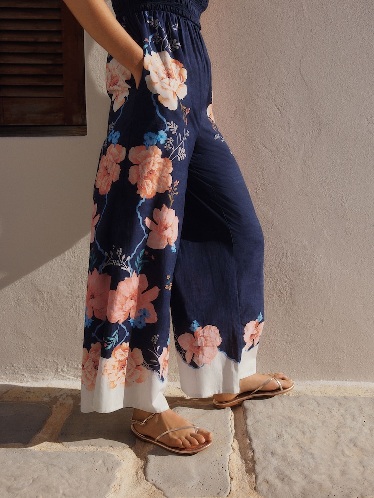 Coral/Blue Shirred Bandeau Jumpsuit - Image 4 of 8