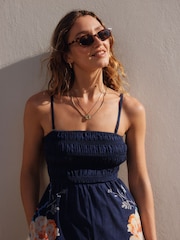 Coral/Blue Shirred Bandeau Jumpsuit - Image 5 of 8