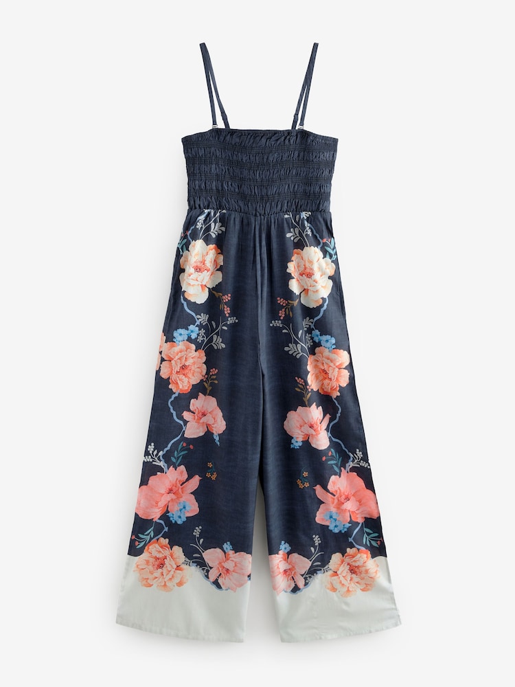 Coral/Blue Shirred Bandeau Jumpsuit - Image 6 of 8