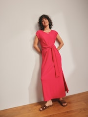 Pink Textured Tie Waist T Dress - Image 1 of 7