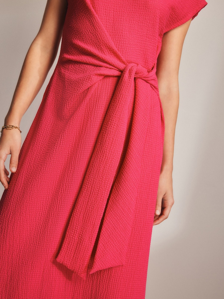 Pink Textured Tie Waist T Dress - Image 4 of 7