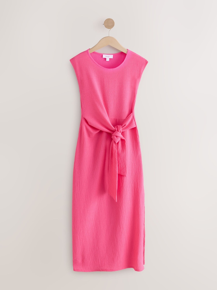 Pink Textured Tie Waist T Dress - Image 5 of 7