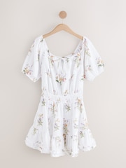 White Ground Textured Off Shoulder 100% Cotton Mini Skort - Image 7 of 9