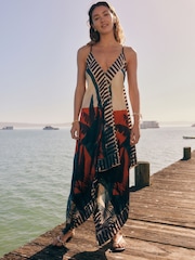 Khaki Green Hanky Hem Midi Dress - Image 2 of 9
