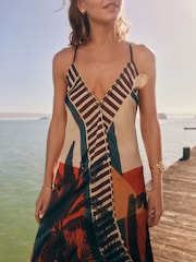 Khaki Green Hanky Hem Midi Dress - Image 4 of 9