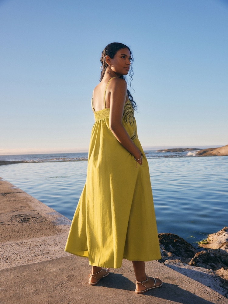 Lime Green Embroidered Palm Midi Dress - Image 3 of 8