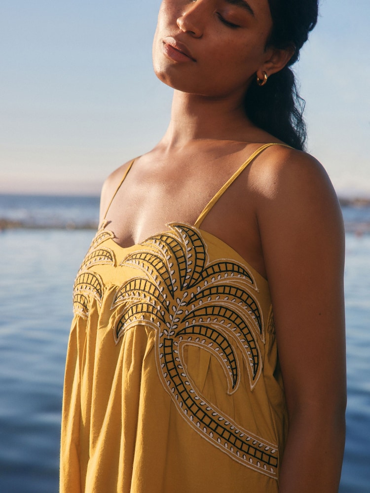 Lime Green Embroidered Palm Midi Dress - Image 5 of 8