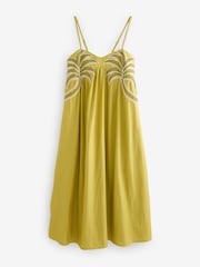 Lime Green Embroidered Palm 100% Cotton Midi Dress - Image 6 of 8