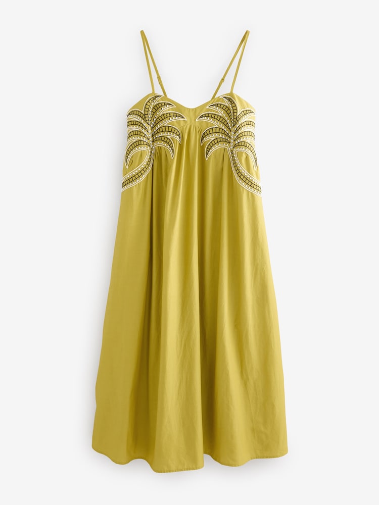 Lime Green Embroidered Palm Midi Dress - Image 6 of 8