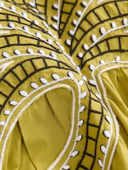 Lime Green Embroidered Palm 100% Cotton Midi Dress - Image 7 of 8
