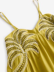 Lime Green Embroidered Palm 100% Cotton Midi Dress - Image 8 of 8