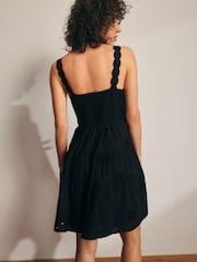 Black Embroidered Tiered 100% Cotton Mini Dress - Image 2 of 8