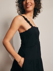 Black Embroidered Tiered 100% Cotton Mini Dress - Image 4 of 8