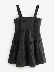Black Embroidered Tiered 100% Cotton Mini Dress - Image 6 of 8
