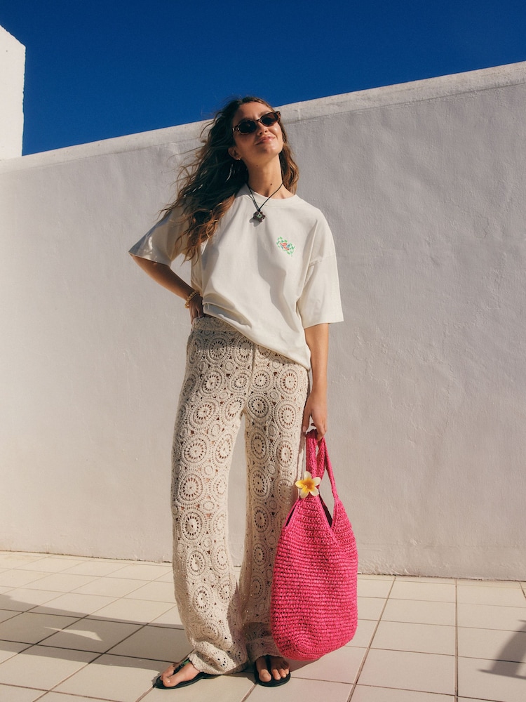 Camel Crochet Wide Leg Trousers - Image 2 of 6