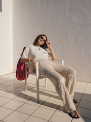Camel Crochet Wide Leg Trousers - Image 3 of 6