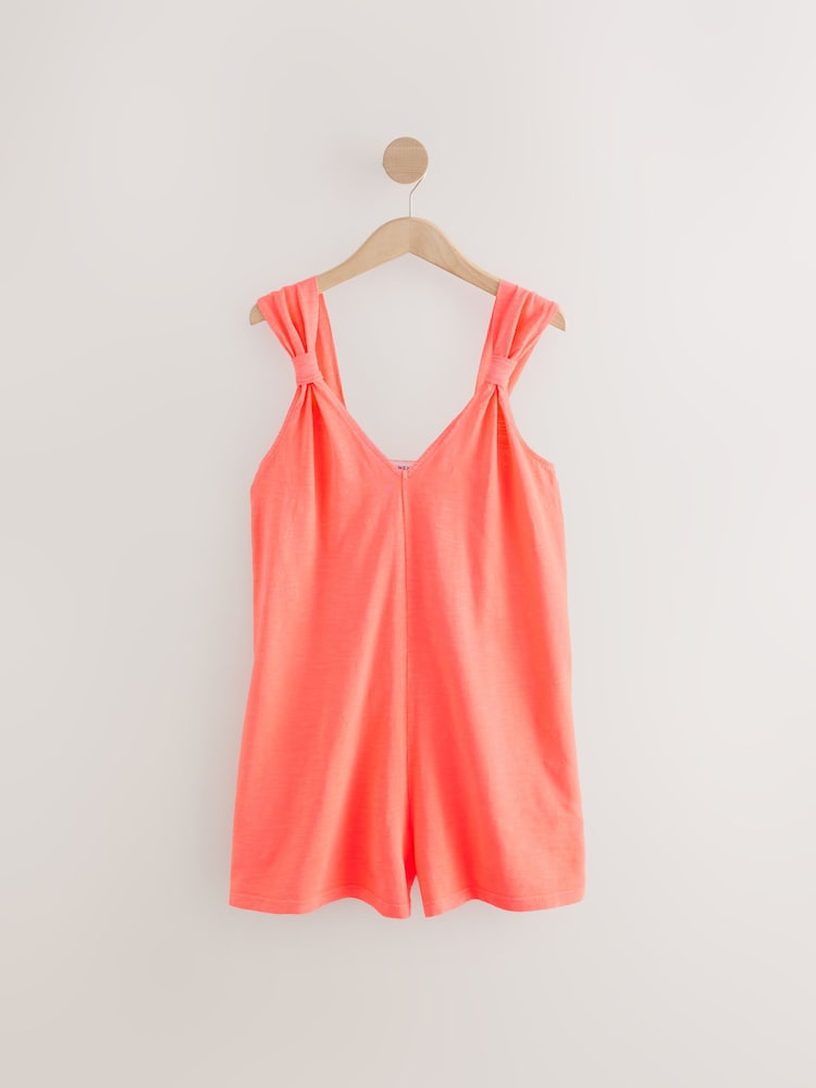 Coral Pink 100% Cotton Jersey Playsuit - Image 5 of 7