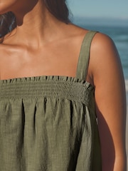 Khaki Green Mini Summer 100% Cotton Dress - Image 3 of 6