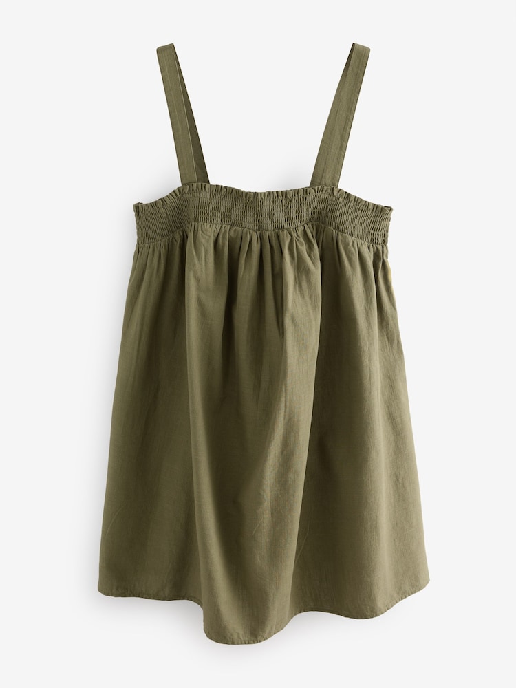 Khaki Green Mini Summer 100% Cotton Dress - Image 4 of 6