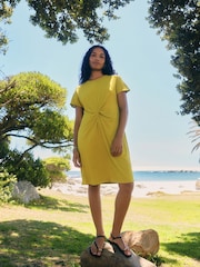 Lime Green 100% Cotton Twist Short Sleeve T Dress - Image 1 of 7