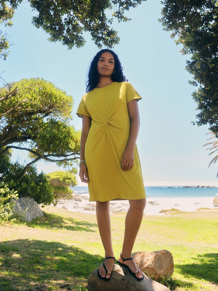 Lime Green 100% Cotton Twist Short Sleeve T Dress - Image 1 of 7