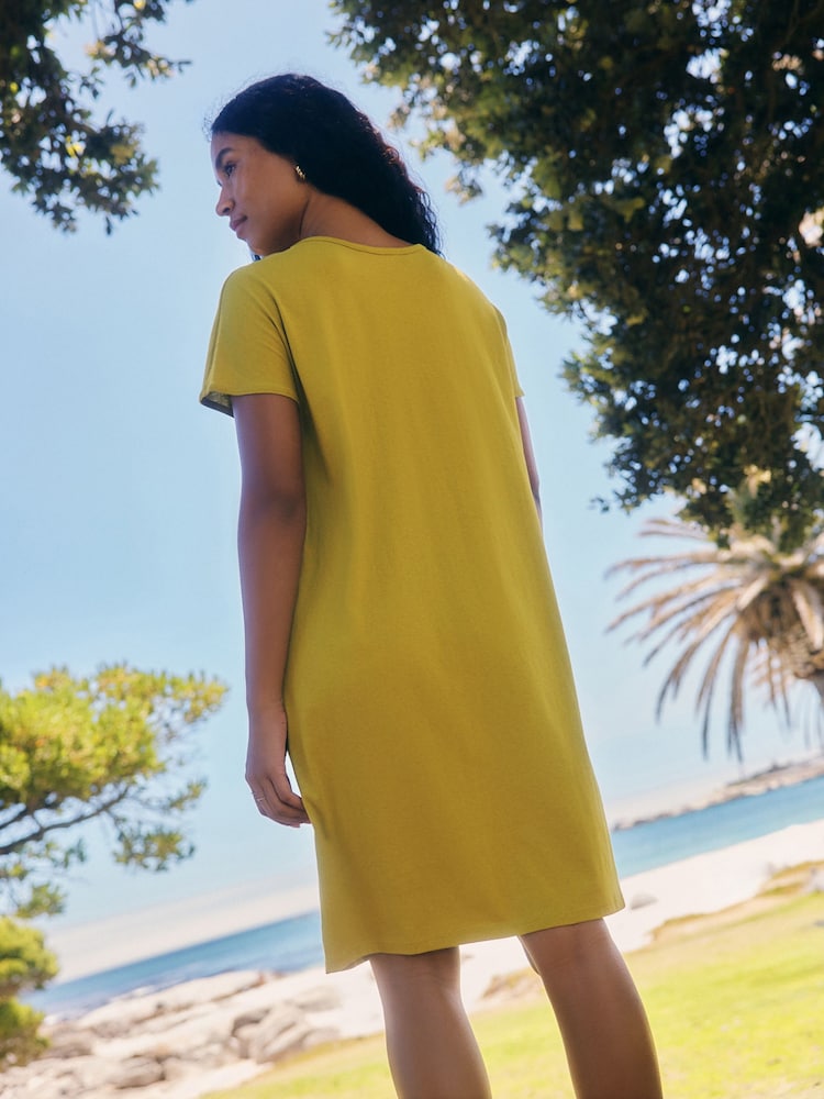 Lime Green 100% Cotton Twist Short Sleeve T Dress - Image 3 of 7