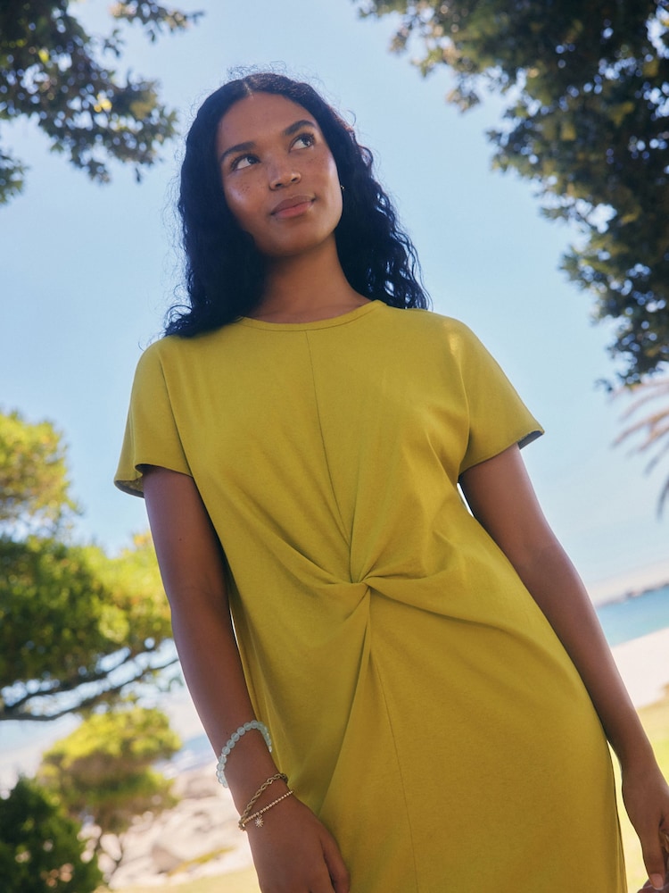 Lime Green 100% Cotton Twist Short Sleeve T Dress - Image 4 of 7