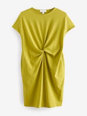 Lime Green 100% Cotton Twist Short Sleeve T Dress - Image 5 of 7