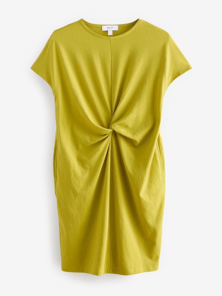 Lime Green 100% Cotton Twist Short Sleeve T Dress - Image 5 of 7