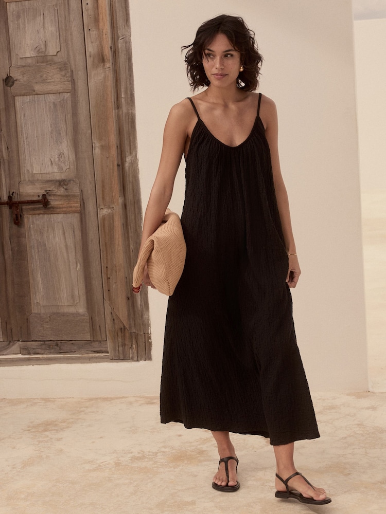 Black Textured Jersey Maxi Dress - Image 1 of 5