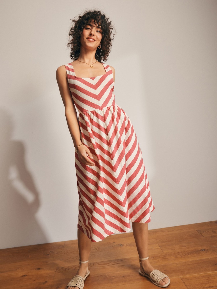 Coral/Ecru Jersey Midi Summer Dress - Image 1 of 6