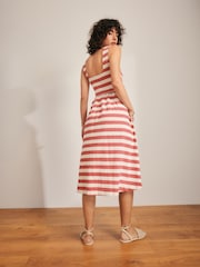 Coral/Ecru Jersey Midi Summer Dress - Image 2 of 6