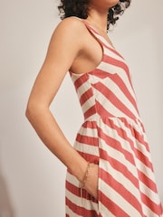 Coral/Ecru Jersey Midi Summer Dress - Image 3 of 6