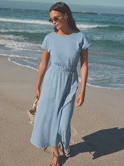 Blue 100% Cotton Summer Midi T-Shirt Dress - Image 1 of 8