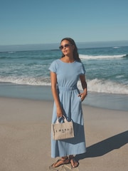 Blue 100% Cotton Summer Midi T-Shirt Dress - Image 2 of 8