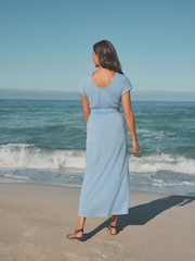 Blue 100% Cotton Summer Midi T-Shirt Dress - Image 3 of 8