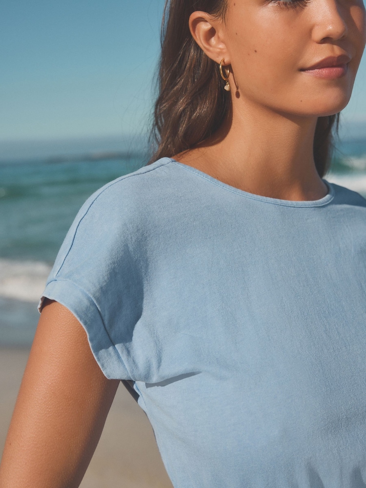 Blue 100% Cotton Summer Midi T-Shirt Dress - Image 4 of 8