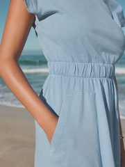 Blue 100% Cotton Summer Midi T-Shirt Dress - Image 5 of 8