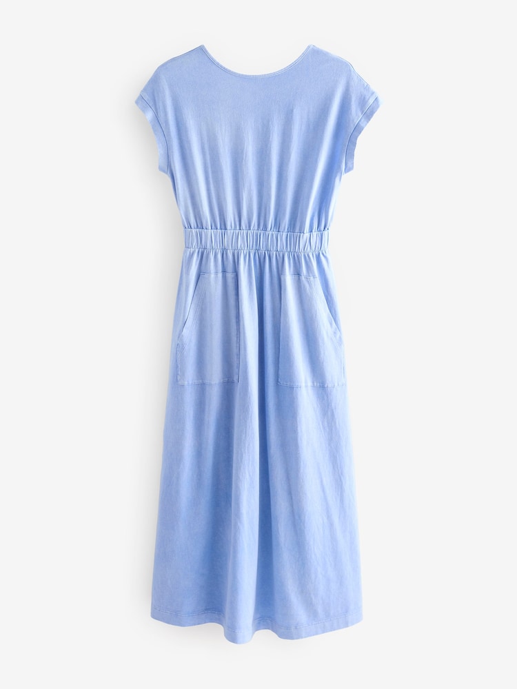 Blue 100% Cotton Summer Midi T-Shirt Dress - Image 6 of 8