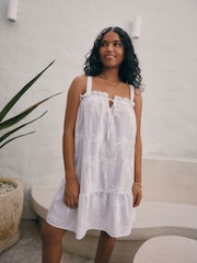 White Embroidered 100% Cotton Summer Mini Dress - Image 1 of 8
