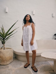 White Embroidered 100% Cotton Summer Mini Dress - Image 3 of 8