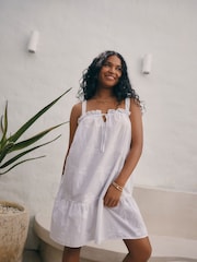 White Embroidered 100% Cotton Summer Mini Dress - Image 4 of 8