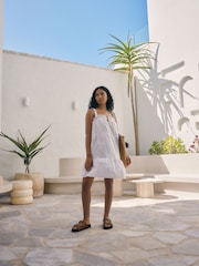 White Embroidered 100% Cotton Summer Mini Dress - Image 5 of 8