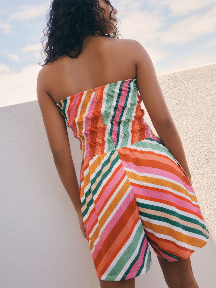 Pink/Orange Bandeau Shirred Playsuit - Image 3 of 7