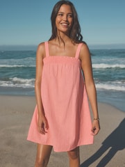 Coral Pink Mini Summer 100% Cotton Dress - Image 1 of 7