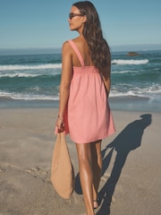 Coral Pink Mini Summer 100% Cotton Dress - Image 2 of 7
