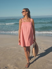 Coral Pink Mini Summer 100% Cotton Dress - Image 4 of 7